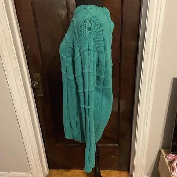 Vintage 80s Green 100% Cotton Harbour Club Sweater Mens Large Square Knit - Picture 5 of 7